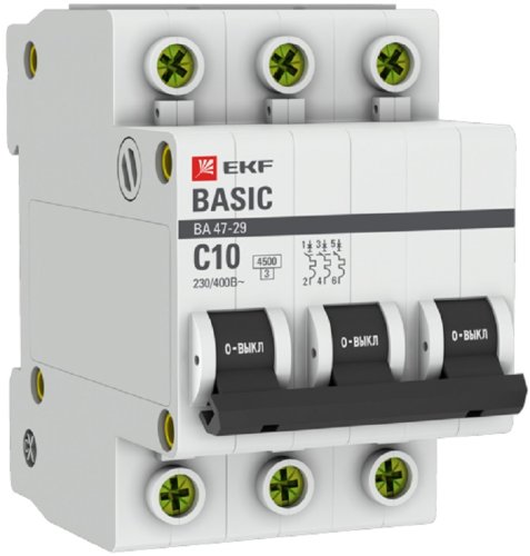 Выключатель автоматический EKF Basic ВА47-29 3п 10А C 4.5кА фото Выключатель автоматический EKF Basic ВА47-29 3п 10А C 4.5кА картинка